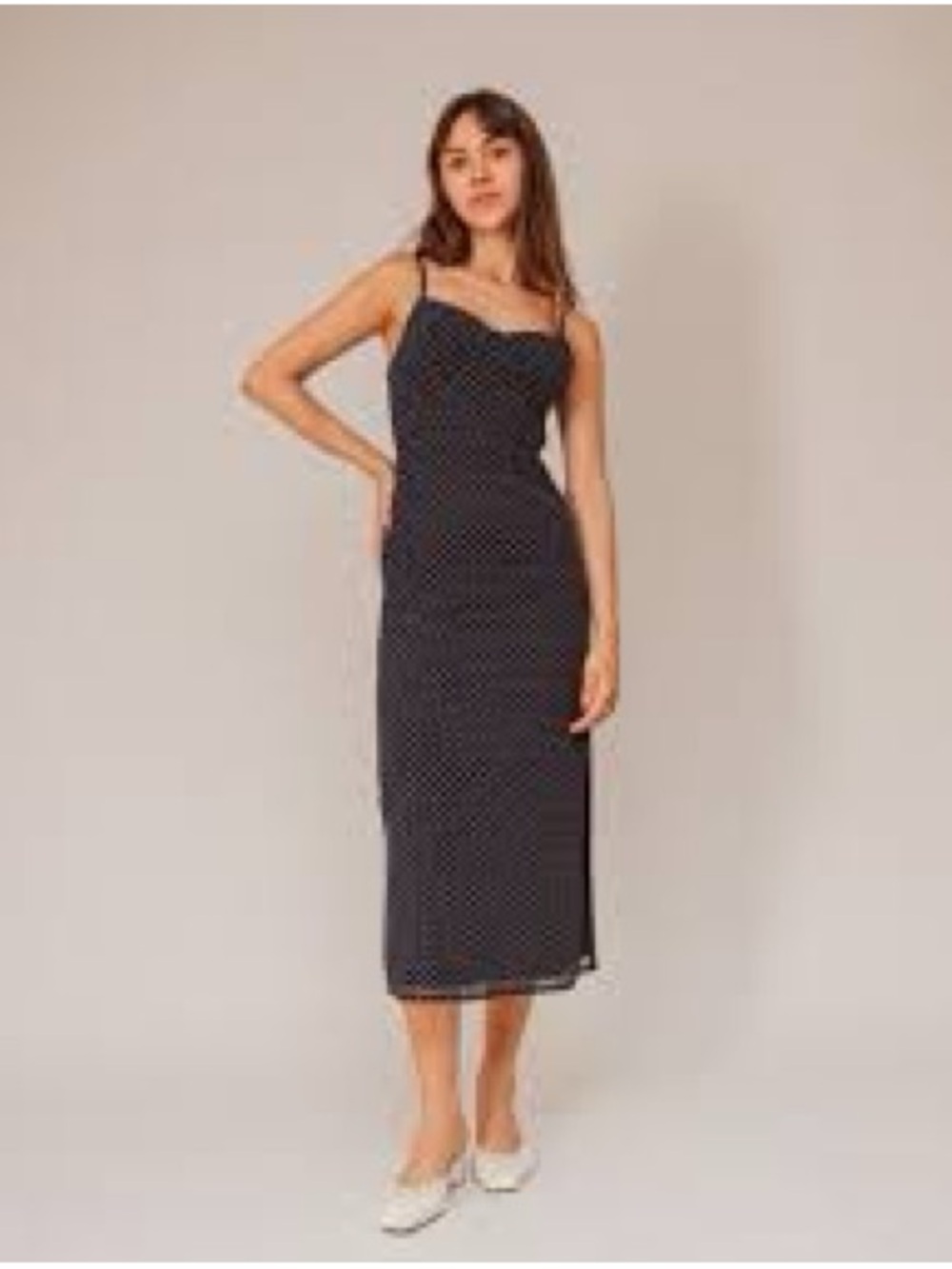 Le Lis Celia Dotted Midi Dress Medium Black and White